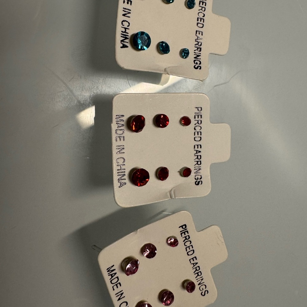 3-Pack Stud Earring Sets in Red, Pink, and Teal
